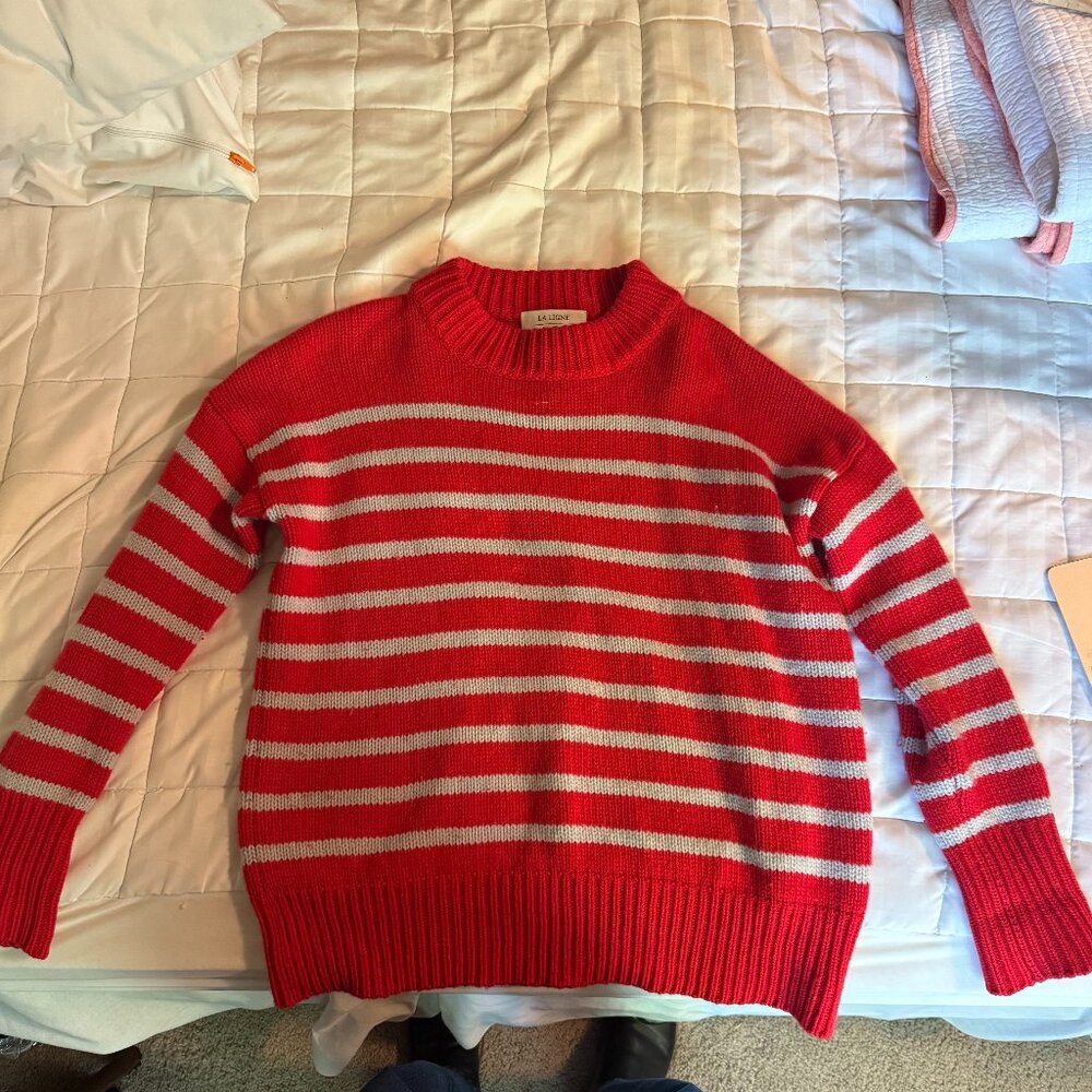 La Ligne Marin Wool-Cashmere Sweater Red/White Stripes Size Small